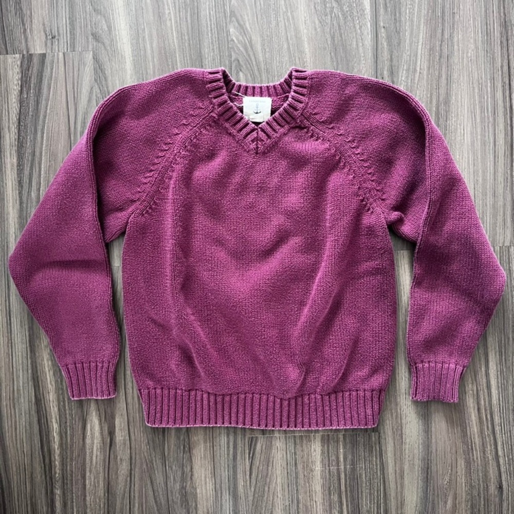 Lands's End V-Neck Raglan Sleeve‎ Sweater Pullover Knit Burgundy size small 7-8